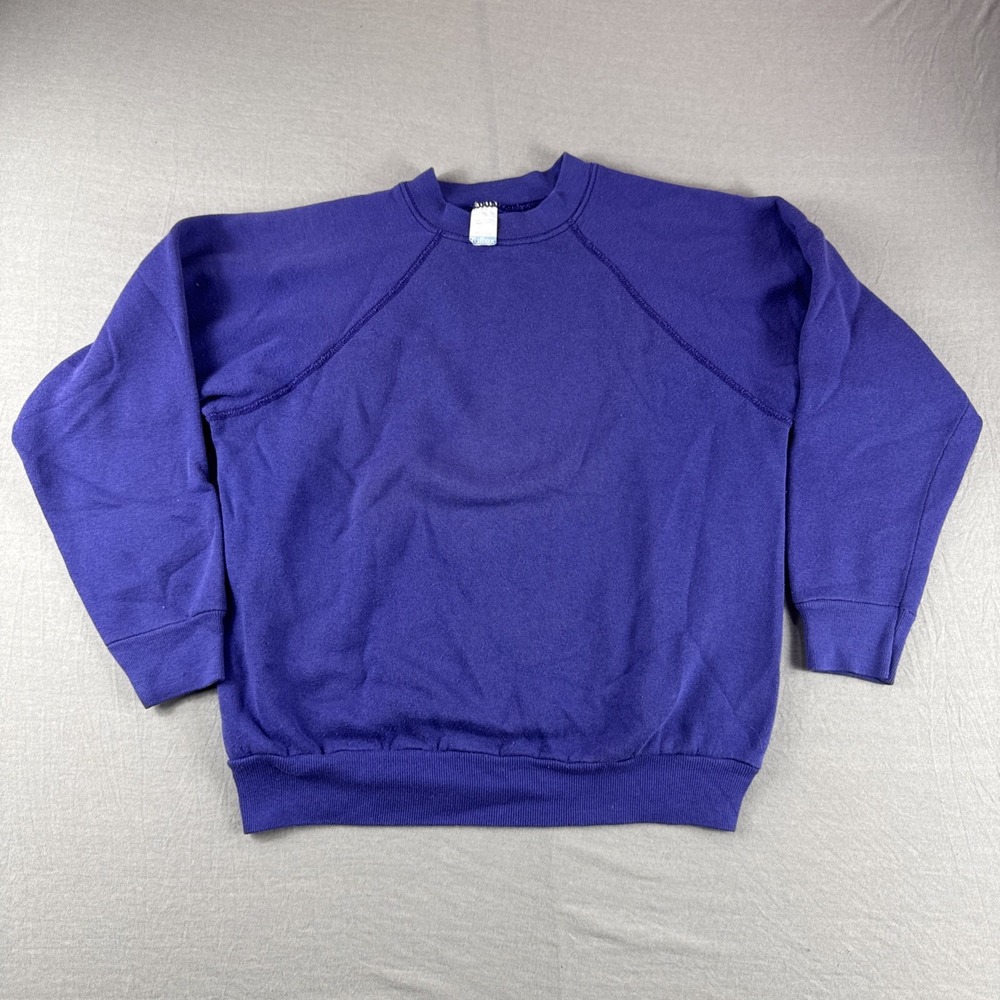 Vintage Tultex Sweater Youth M Purple Made in USA Raglan Sweatshirt Blank 90s
